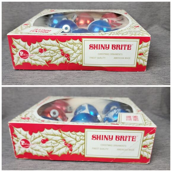 Vintage Shiny Brite Christmas Ornaments Blue White Angel Candle 6 Pieces Set - Picture 11 of 11